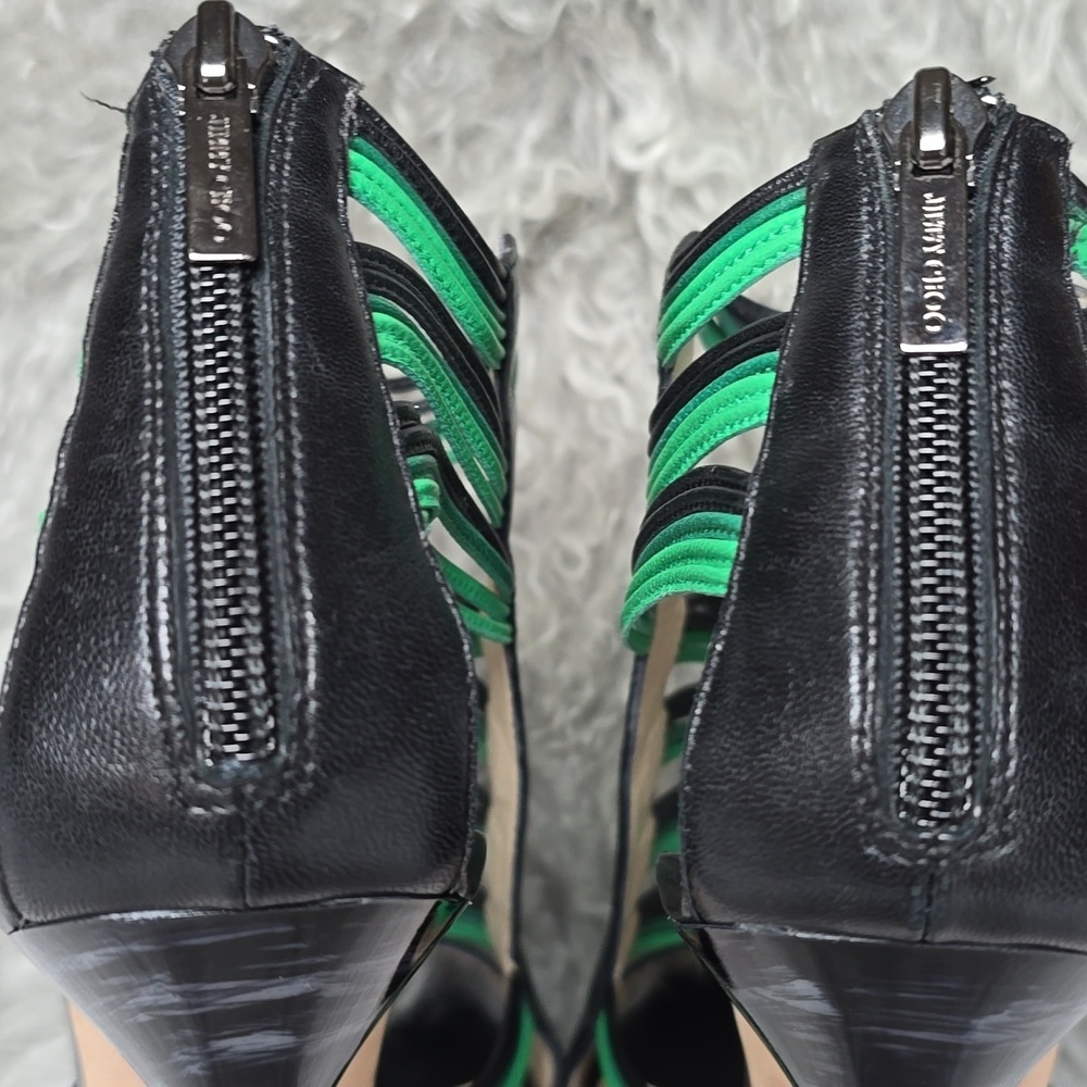 Jimmy Choo Black/Green Leather Corsica Ankle Strap Sandals Size 37.5 - Picture 5 of 17